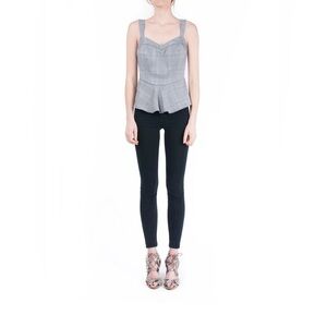 Waverly Grey Structured Tailored Tartan Peplum Top sz. S